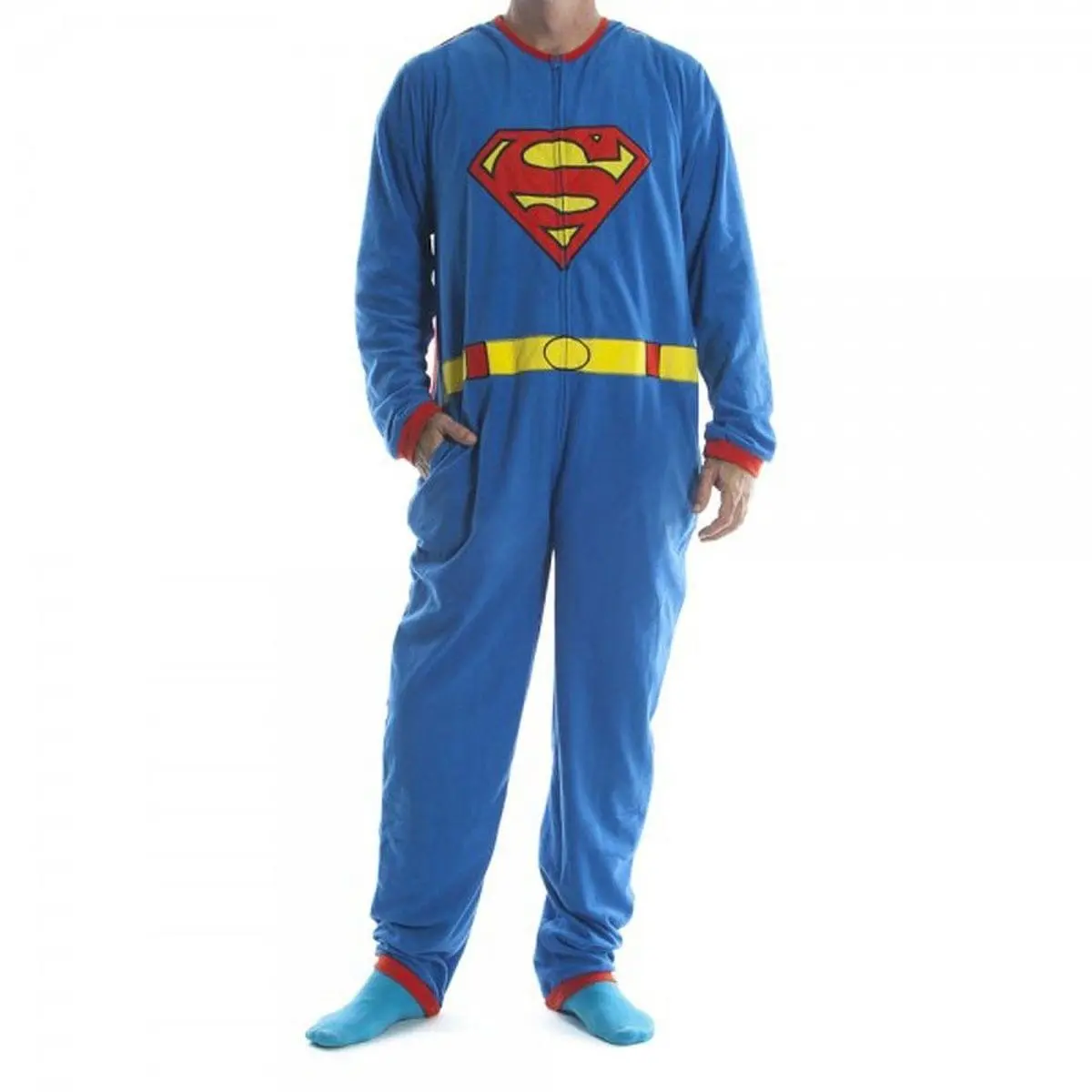 Bioworld DC Comics Superman Fleece Jumpsuit Footie Pajama W/ Cape 1 Bioworld DC Comics Superman Fleece Jumpsuit Footie Pajama W/ Cape