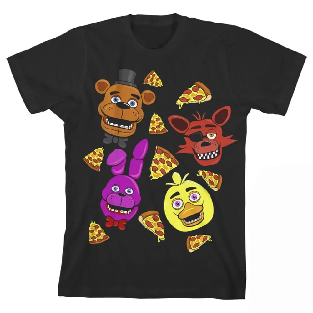 Bioworld Five Nights At Freddy's "Faces & Pizza" Boy's Black T-Shirt 1 Bioworld Five Nights At Freddy's "Faces & Pizza" Boy's Black T-Shirt