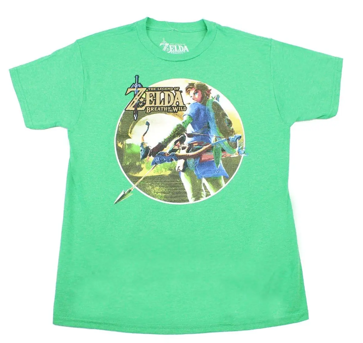 Bioworld Legend Of Zelda: Breath Of The Wild Link With Bow Green Youth T-Shirt 1 Bioworld Legend Of Zelda: Breath Of The Wild Link With Bow Green Youth T-Shirt