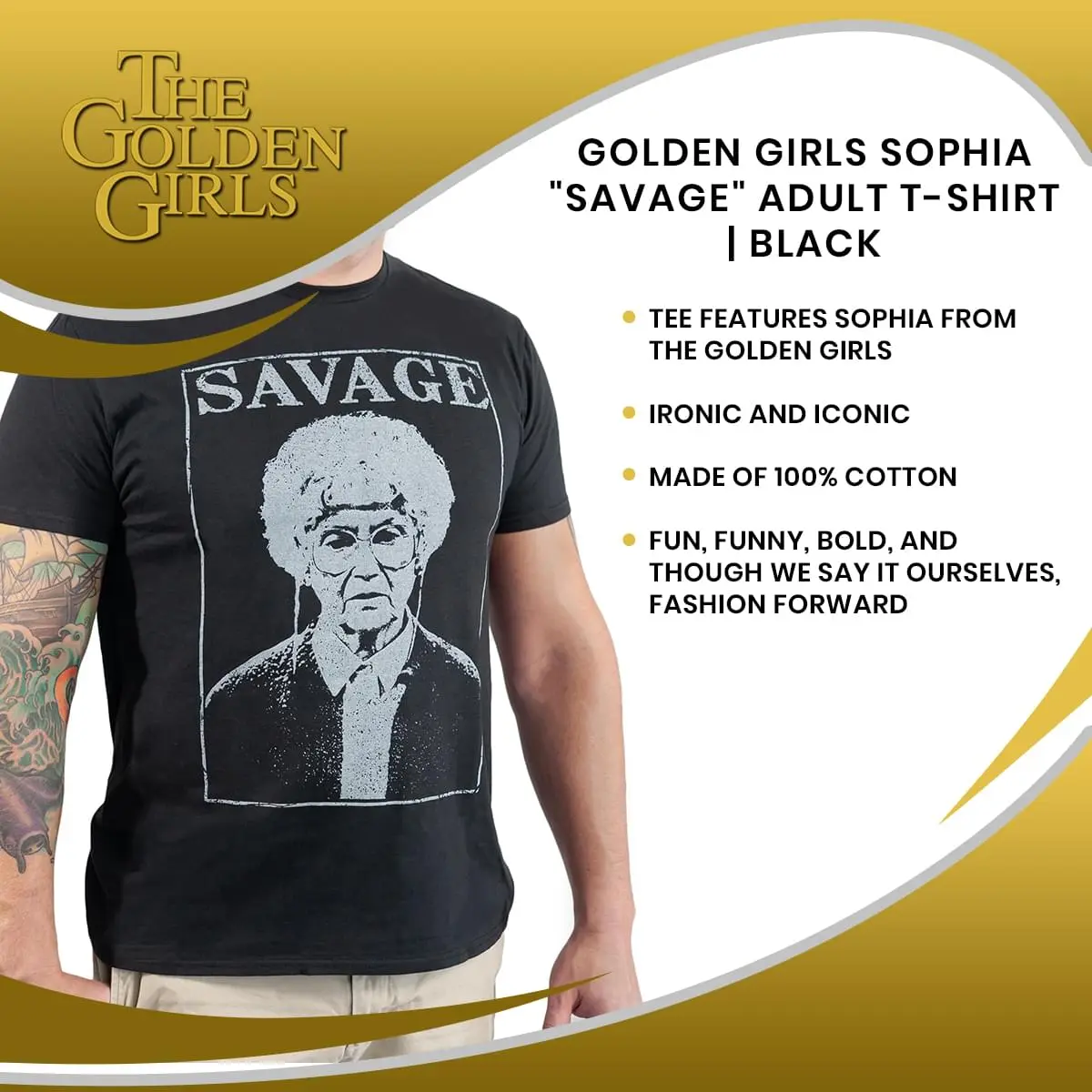 Bioworld Golden Girls Sophia "Savage" Adult T-Shirt | Black 7 Bioworld Golden Girls Sophia "Savage" Adult T-Shirt | Black - Image 7