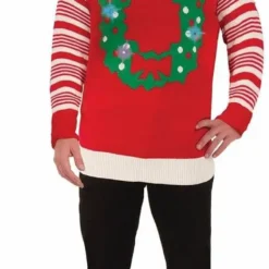 Forum Novelties Red Light-Up Wreath Women's Ugly Christmas Sweater
