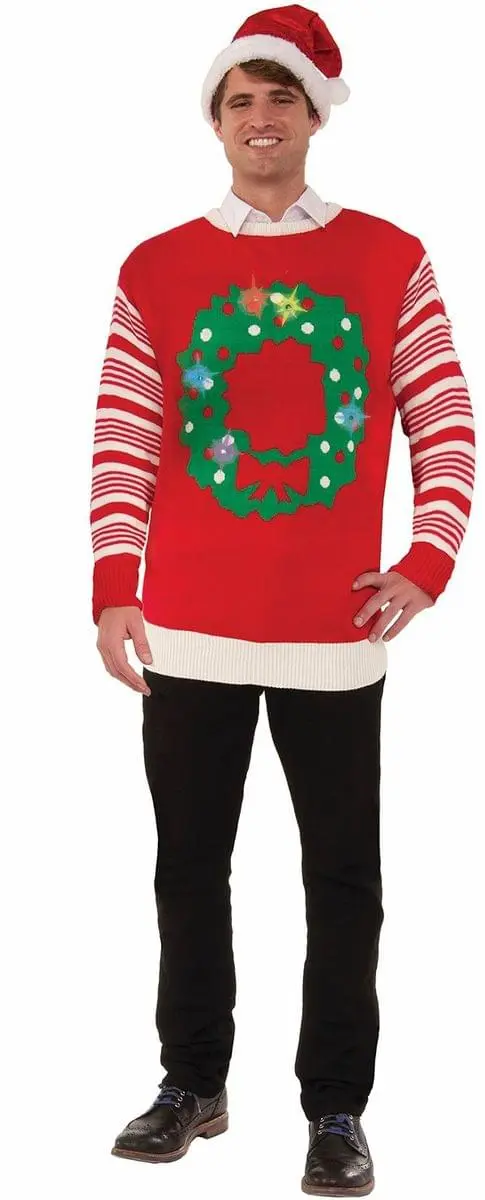 Forum Novelties Red Light-Up Wreath Women's Ugly Christmas Sweater 1 Forum Novelties Red Light-Up Wreath Women's Ugly Christmas Sweater