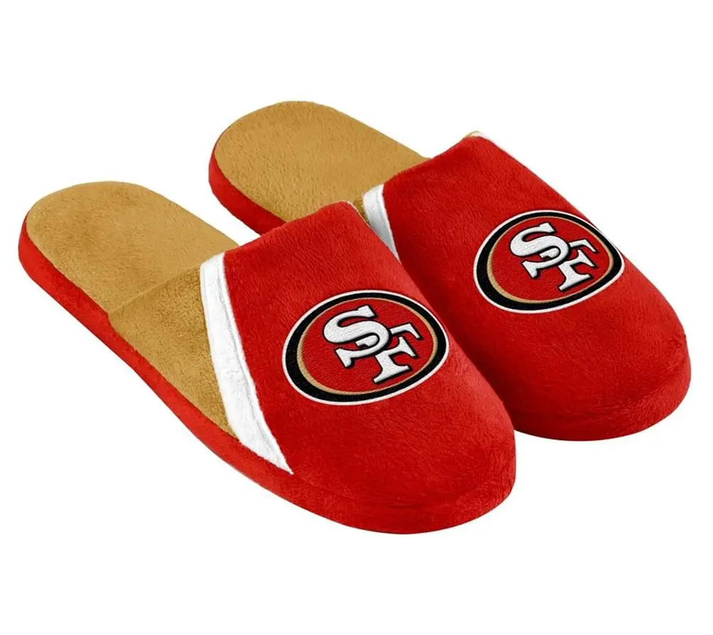 Forever Collectibles San Francisco 49ers NFL Swoop Logo Slide Slippers 1 Forever Collectibles San Francisco 49ers NFL Swoop Logo Slide Slippers
