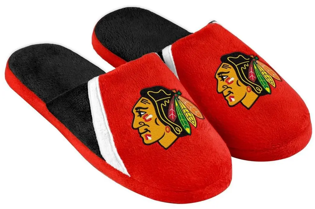 Forever Collectibles Chicago Blackhawks NHL Swoop Logo Slide Slippers 1 Forever Collectibles Chicago Blackhawks NHL Swoop Logo Slide Slippers
