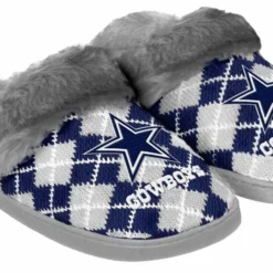 Forever Collectibles Dallas Cowboys Women's NFL Argyle Faux Fur Slide Slippers