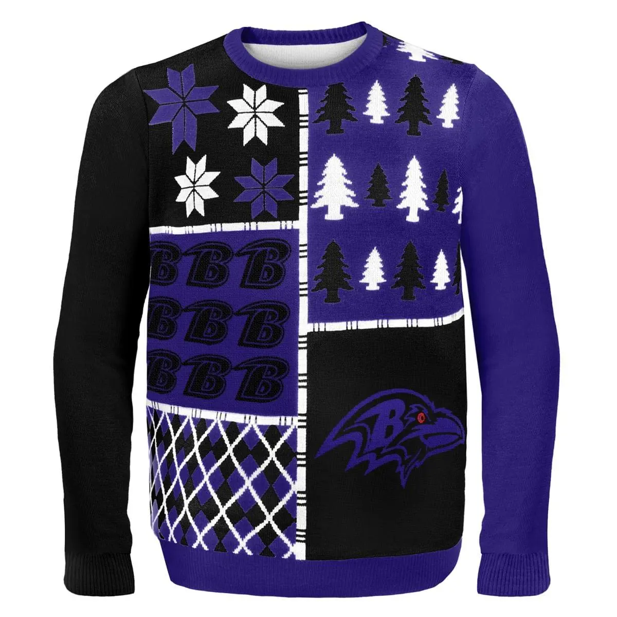 Forever Collectibles Baltimore Ravens Busy Block NFL Ugly Sweater 1 Forever Collectibles Baltimore Ravens Busy Block NFL Ugly Sweater