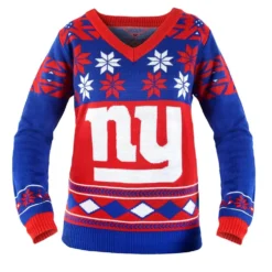 Forever Collectibles New York Giants NFL Women's Big Logo V-Neck Ugly Christmas Sweater