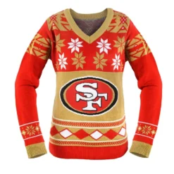 Forever Collectibles San Francisco 49ers NFL Women's Big Logo V-Neck Ugly Christmas Sweater
