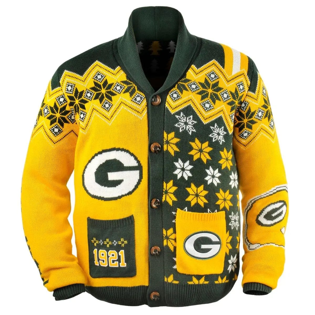Forever Collectibles Green Bay Packers NFL Adult Ugly Cardigan Sweater 1 Forever Collectibles Green Bay Packers NFL Adult Ugly Cardigan Sweater