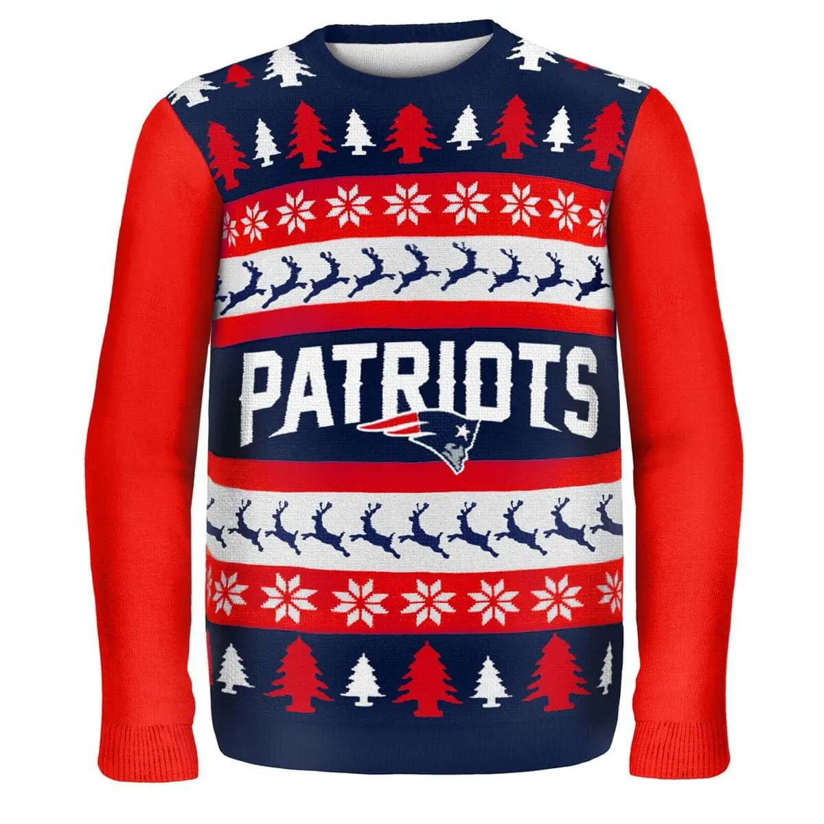 Forever Collectibles New England Patriots Wordmark NFL Ugly Sweater 1 Forever Collectibles New England Patriots Wordmark NFL Ugly Sweater