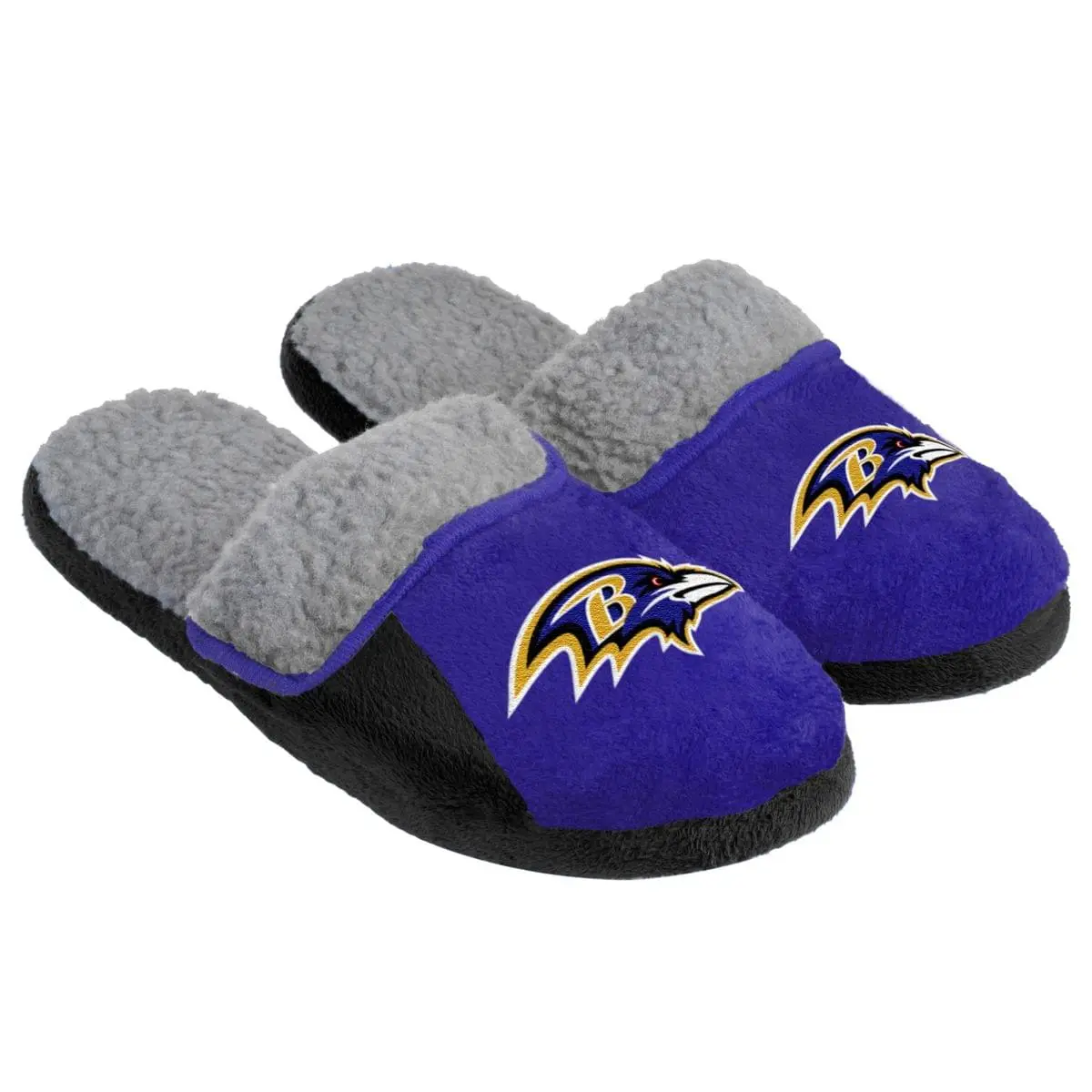 Forever Collectibles Baltimore Ravens NFL Mens Sherpa Slide Slippers 1 Forever Collectibles Baltimore Ravens NFL Mens Sherpa Slide Slippers