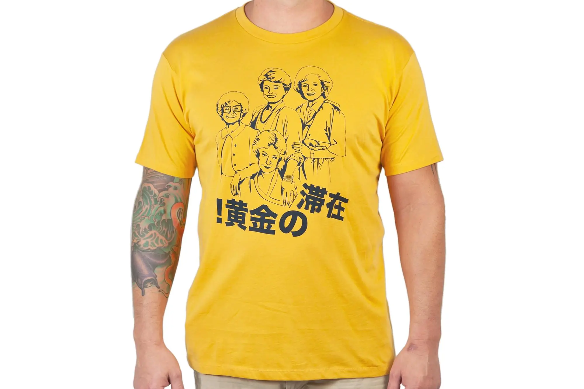 Goodie Two Sleeves The Golden Girls 'Stay Golden Japan!' Men's Mustard T-Shirt | Comfort Fit 1 Goodie Two Sleeves The Golden Girls 'Stay Golden Japan!' Men's Mustard T-Shirt | Comfort Fit