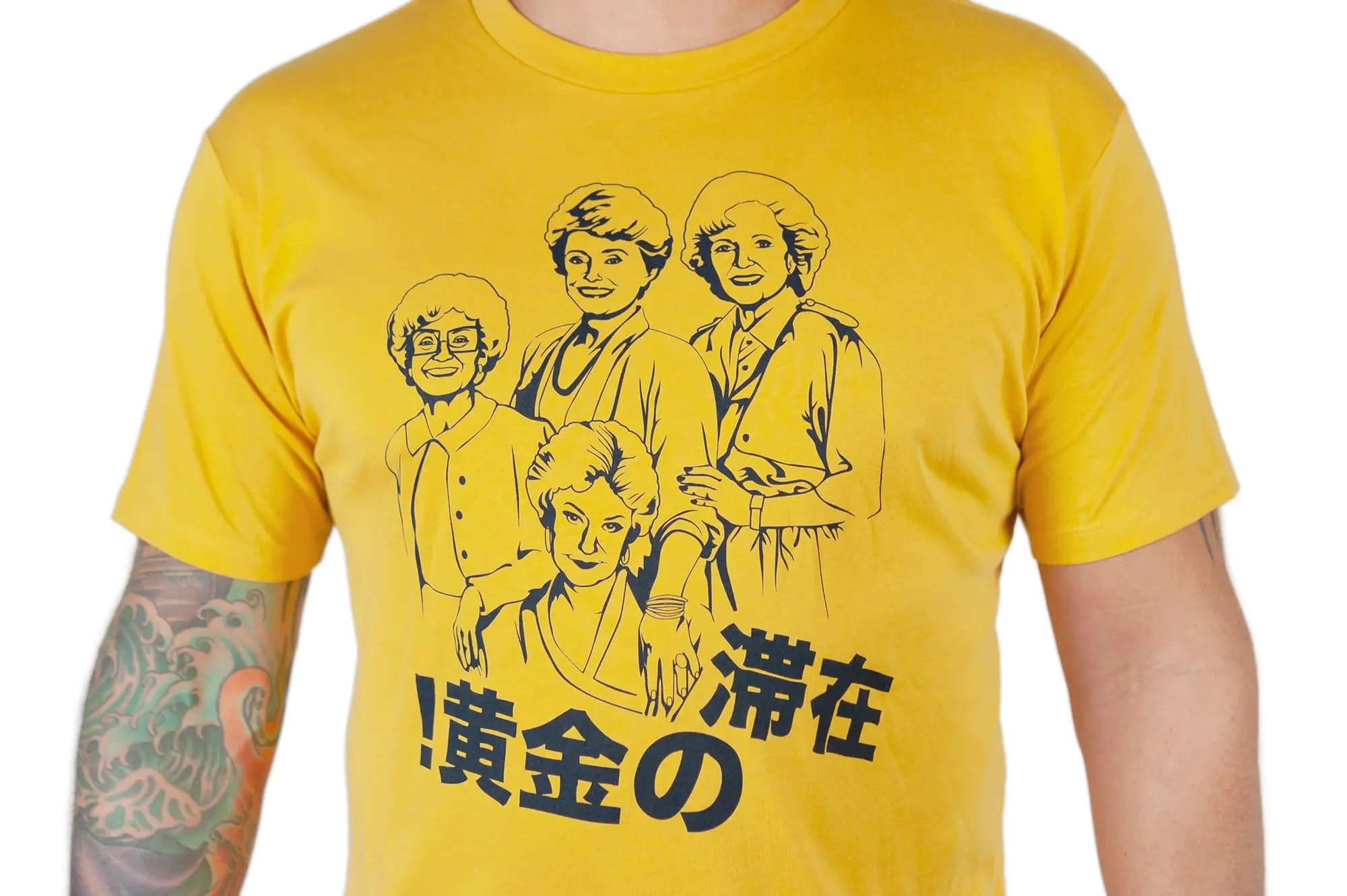 Goodie Two Sleeves The Golden Girls 'Stay Golden Japan!' Men's Mustard T-Shirt | Comfort Fit 3 Goodie Two Sleeves The Golden Girls 'Stay Golden Japan!' Men's Mustard T-Shirt | Comfort Fit - Image 3