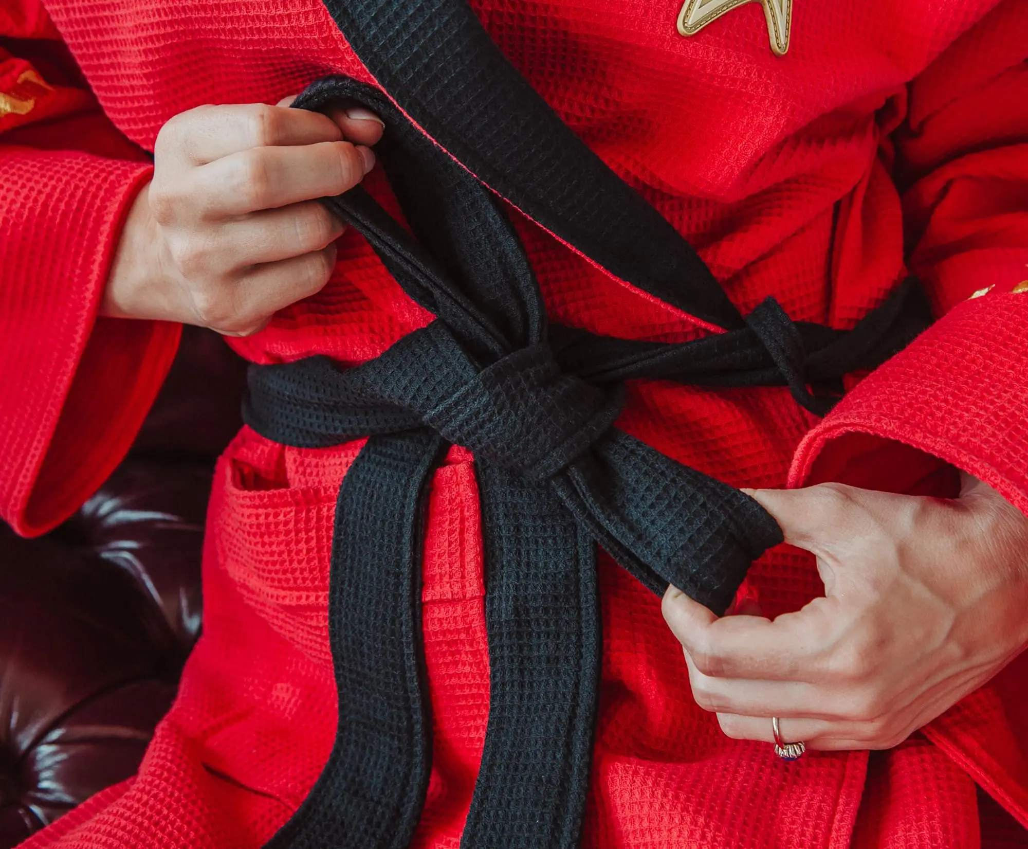 Ukonic Star Trek: The Original Series Waffle-Weave Cotton Adult Robe | Red Operations 8 Ukonic Star Trek: The Original Series Waffle-Weave Cotton Adult Robe | Red Operations - Image 8