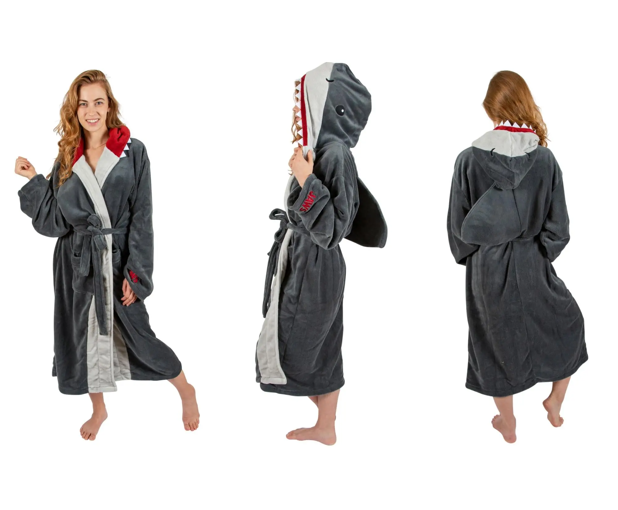 Ukonic JAWS Great White Shark Unisex Hooded Fleece Robe For Adults | One Size Fits Most 2 Ukonic JAWS Great White Shark Unisex Hooded Fleece Robe For Adults | One Size Fits Most - Image 2