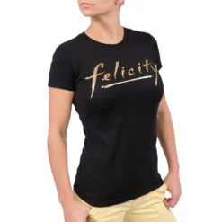 Ripple Junction Felicity Gold Logo Junior's Black Cotton T-Shirt -Hoodies Sales RPJ F3JS2001S CB
