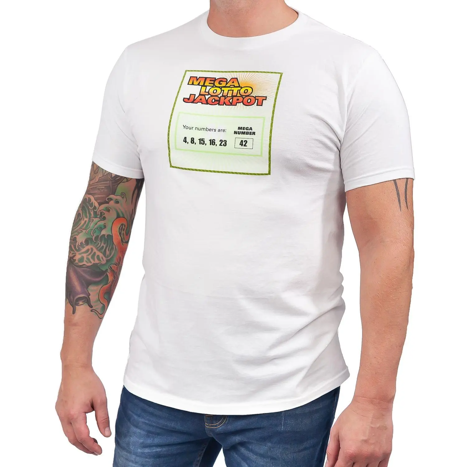 Ripple Junction Lost "Mega Lotto Jackpot" Men's White T-Shirt 2 Ripple Junction Lost "Mega Lotto Jackpot" Men's White T-Shirt - Image 2