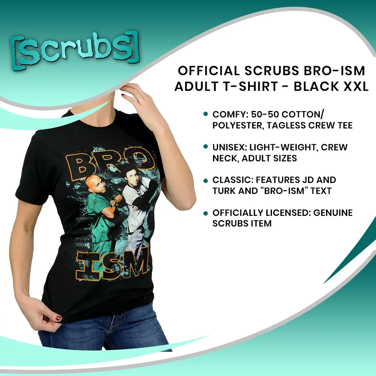 Ripple Junction Official Scrubs Bro-ism Adult T-Shirt - Black 7 Ripple Junction Official Scrubs Bro-ism Adult T-Shirt - Black - Image 7