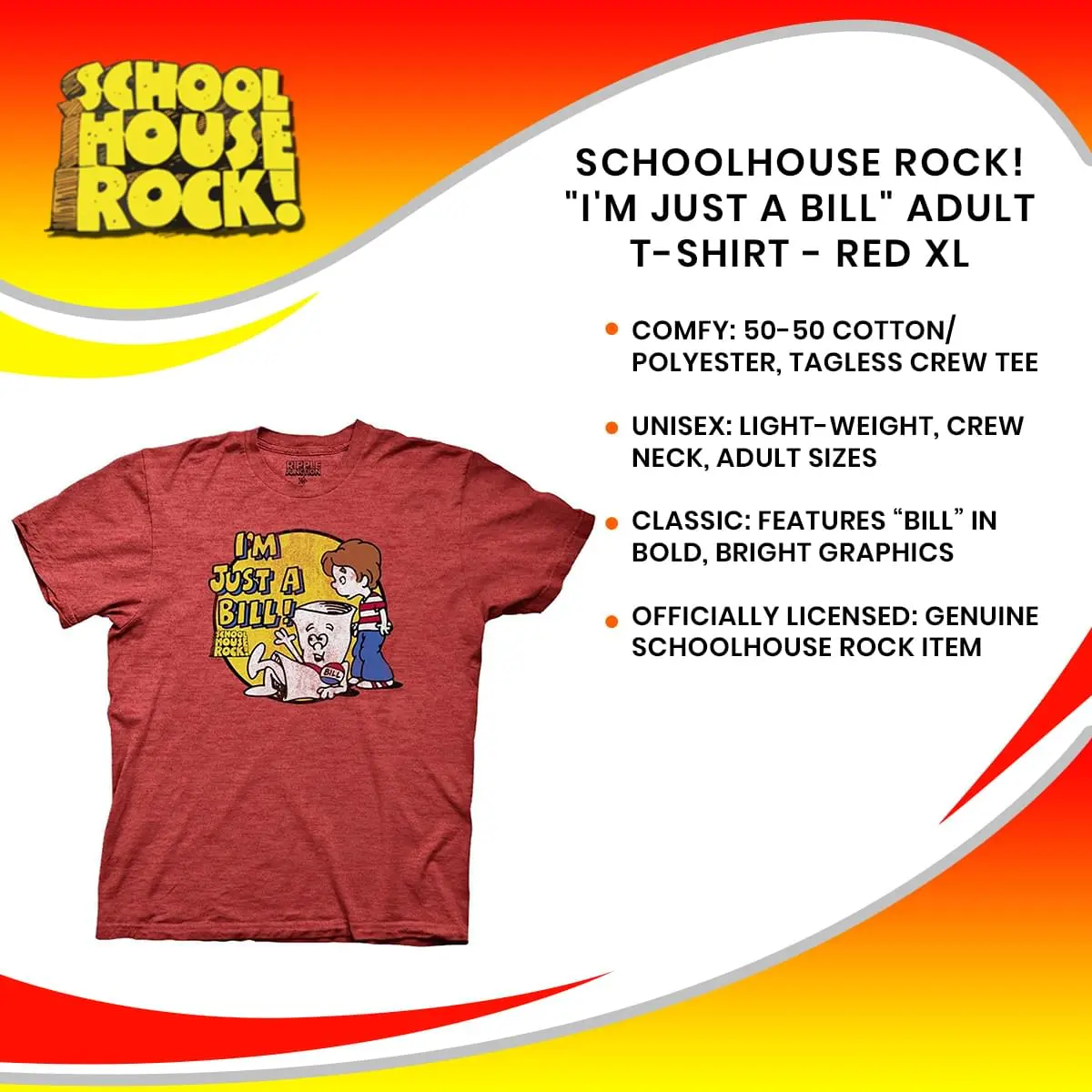 Ripple Junction Schoolhouse Rock! "I'm Just A Bill" Adult T-Shirt - Black 2 Ripple Junction Schoolhouse Rock! "I'm Just A Bill" Adult T-Shirt - Black - Image 2