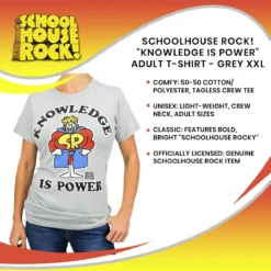 Ripple Junction Schoolhouse Rock! “Knowledge Is Power” Adult T-Shirt - Grey -Hoodies Sales RPJ SCAS2081 PGR