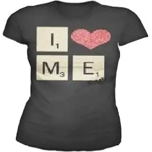 Bioworld Scrabble Glitter Heart Juniors Charcoal T-Shirt 1 Bioworld Scrabble Glitter Heart Juniors Charcoal T-Shirt